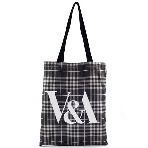 V&A - Grey plaid tote bag